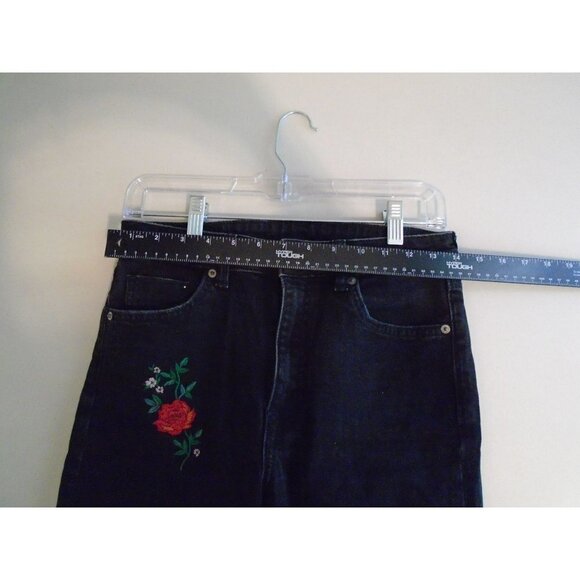 Divided Black Skinny Jeans Embroidered red roses Raw Hem Black Jean Women - Picture 5 of 6